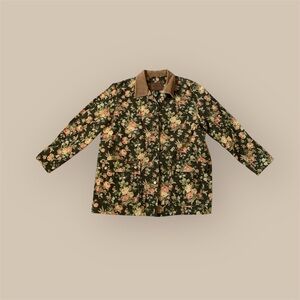 Vintage 90s Lauren Ralph Lauren Green Floral Jacket with Brown Corduroy Collar